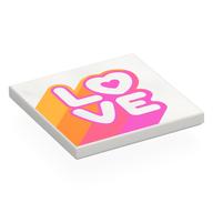 Tile 4 × 4 with Dark Pink 'LOVE', Bright Light Orange/Orange/Dark Pink Stripes print White