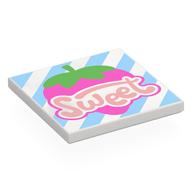 Tile 4 × 4 with Warm Pink 'SWEET', Strawberry, Bright Light Blue Stripes print Weiß
