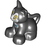 Duplo Animal Cat / Kitten Sitting with Yellow Eyes, and Bow on Chest Print Schwarz