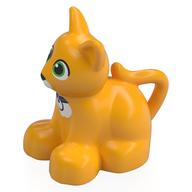 Duplo Animal Cat / Kitten Sitting, Green Eyes, White Stitch Lines and Whiskers, Collar Print Leuchtendes Hellorange