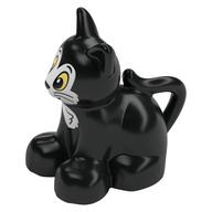 Duplo Animal Cat / Kitten Sitting, White Face, Bright Light Yellow Eyes print Black