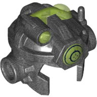 Helmet Open Chin with Antenna, Studs on Sides and Trans-Bright Green Top, Front Light and Target Screen Print Pearl Titanium