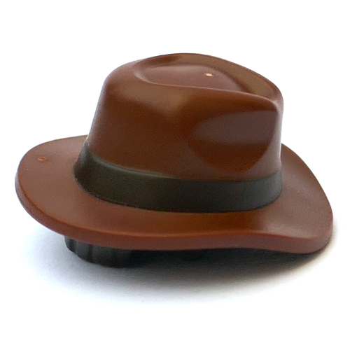 Hair and Hat, Fedora, Wide Brim, Dark Brown Hair and Belt Pattern Rotbraun