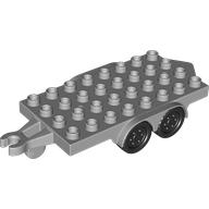 Duplo Trailer Flatbed 4 × 8 Studs with Hitch Ends and 4 Yellow Wheels Light Bluish Gray
