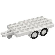 Duplo Trailer Flatbed 4 × 8 Studs with Hitch Ends and 4 White Wheels White