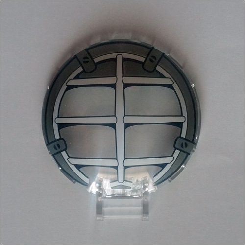 Dish 6 × 6 Inverted - No Studs with Handle with Ninjago Mech Cockpit Pattern Trans-Clear