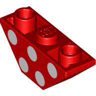 Brick Sloped Inverted 45° 3 × 1 Double with 2 Blocked Open Studs with White Circles, Dots print Rot