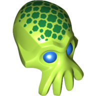 Minifig Head Special, Alien with 4 Mouth Tentacles and Blue Eyes and Green Spots Print Limette