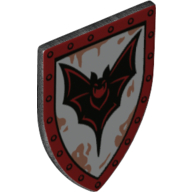 Shield Triangular Long with Dark Red Border, Silver Front with Black Bat Print Perltitan
