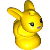 Animal, Rabbit / Bunny, Baby Sitting with Black Eyes and Lavender Nose Print in Gelb