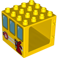 Duplo Door / Window Frame 4 × 4 × 3 - Thin Top with Windows, Bunny / Rabbit Holding Crayons, Stop Sign and Horn Print on Both Sides Yellow
