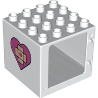 Duplo Door / Window Frame 4 × 4 × 3 - Thin Top with Heart with Bandage Cross with Heart on Both Sides Print Weiß