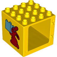 Duplo Door / Window Frame 4 × 4 × 3 - Thin Top with Bunny / Rabbit Holding Brick Print Gelb