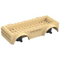 Vehicle Base 8 × 16 with Wheel Arches, Front and Side Studs, and 4 × 14 Recessed Studded Section, 3 Holes, Dark Bluish Gray Wheel Clip Pins Beige
