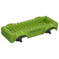 Vehicle Base 8 × 16 with Wheel Arches, Front and Side Studs, and 4 × 14 Recessed Studded Section, 3 Holes, Dark Bluish Gray Wheel Clip Pins Lime