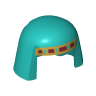 Headdress Nemes with Gold and Dark Red Band Print Dark Turquoise
