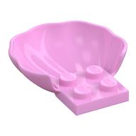 Animal Body Part, Clam / Scallop Half Shell with 4 Studs Bright Pink
