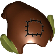 Hat Drooping with Pointy Ears Olive Green pattern and Patch Print Reddish Brown