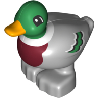 Duplo Animal Duck with Bright Light Orange Bill, Green Head and Feathers, Dark Red Chest Hellblaugrau