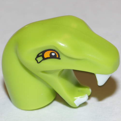 Minifig Head Special, Snake with Short Neck with Orange Eyes, Open Mouth with White Fangs Print Lime
