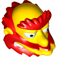 Minifig Head Special, Simpsons, Groundskeeper Willie with Red Beard, Eyebrows and Hair Print Yellow