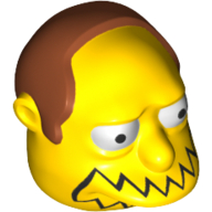 Minifig Head Special, Simpsons, Comic Book Guy with Black Mouth Line and Dark Orange Hair Print Gelb