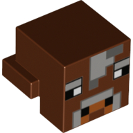 Minifig Head Special, Cube with Rear Ledge, Pixelated Light and Dark Bluish Gray Pixelated Face Print (Cow) Reddish Brown