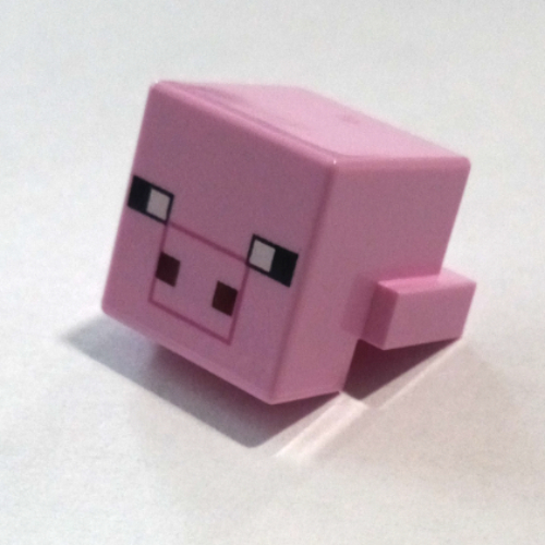 Minifig Head Special, Cube with Rear Ledge, Pixelated Black, White and Dark Red Face, Dark Pink Snout Outline Print (Pig) Leuchtrosa