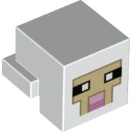 Minifig Head Special, Cube with Rear Ledge, Pixelated Tan Face with Pink Mouth Print Weiß