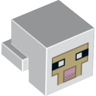 Minifig Head Special, Cube with Rear Ledge, Pixelated Tan Face with Pink Mouth with Dark Tan Border Print Weiß