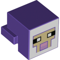 Minifig Head Special, Cube with Rear Ledge, Pixelated White and Tan Face with Dark Purple Outline and Pink Mouth Print Dunkellila