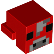 Minifig Head Special, Cube with Rear Ledge, Pixelated Light and 2 Dark Bluish Gray and Black Face Print (Mooshroom) Red