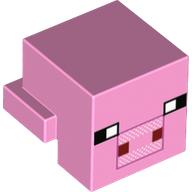 Minifig Head Special, Cube with Rear Ledge, Pixelated Black, White and Dark Red Face, White Spots on Snout Print (Pig) Leuchtrosa