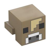 Minifig Head Special, Cube with Rear Ledge, Pixelated Tan Spot, Dark / Light Bluish Grey Nose, Black Eyes Print Dunkelbeige