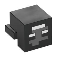 Minifig Head Special, Cube with Rear Ledge, Wither, Pixelated Dark Bluish Grey/White Face Black