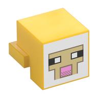 Minifig Head Special, Cube with Rear Ledge, Pixelated White and Tan Face, Dark Tan Outline with Pink Mouth Print Gelb