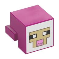 Minifig Head Special, Cube with Rear Ledge, Pixelated White and Tan Face, Dark Tan Outline with Pink Mouth Print Magenta