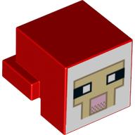 Minifig Head Special, Cube with Rear Ledge, Pixelated White and Tan Face, Dark Tan Outline with Pink Mouth Print Rot