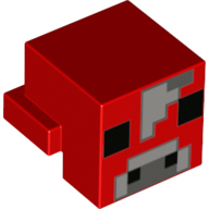 Minifig Head Special, Cube with Rear Ledge, Pixelated Black, Light Bluish Grey, Dark Bluish Gray Face Print Red