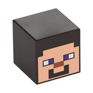 Minifig Head Special, Cube with Minecraft Steve Light Nougat Face Print Dunkelbraun