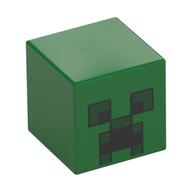 Minifig Head Special, Cube with Creeper Face Print Green