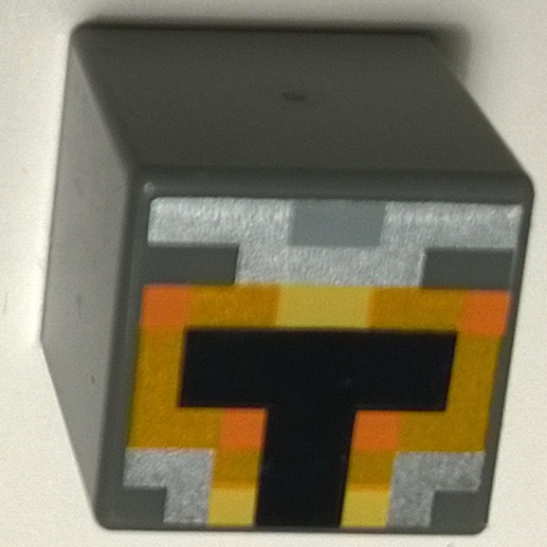 Minifig Head Special, Cube with Minecraft Skin 1 Print Dunkelblaugrau