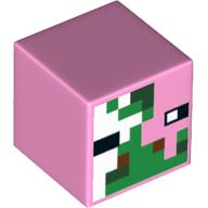 Minifig Head Special, Cube with Zombie Pigman Face Print Leuchtrosa