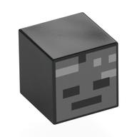 Minifig Head Special, Cube with Wither Skull Skeleton Face Print Black