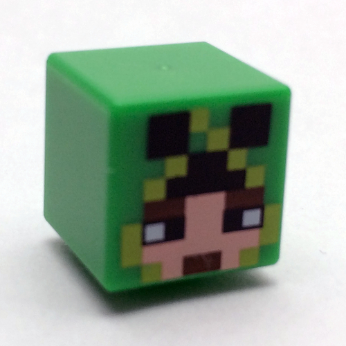 Minifig Head Special, Cube with Pixelated Hood with Creeper Eyes over Face Bright Green