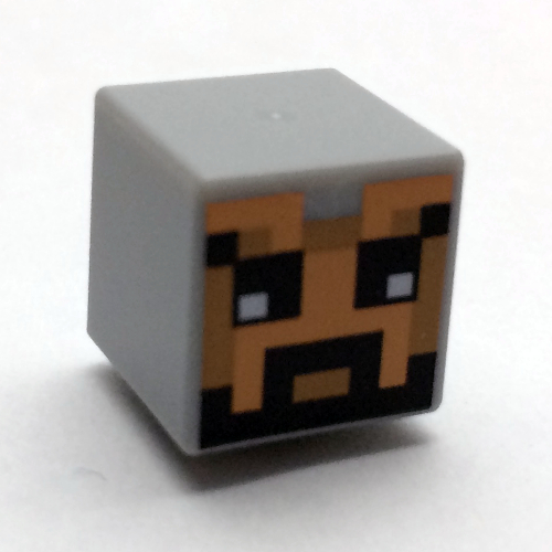 Minifig Head Special, Cube with Pixelated Helmet with Face with Beard Print Light Bluish Gray
