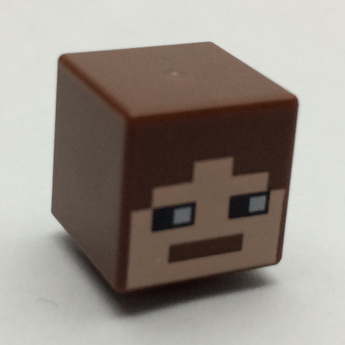 Minifig Head Special, Cube with Pixelated Face with Reddish Brown Hair Print Reddish Brown