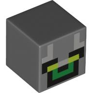 Minifig Head Special, Cube with Pixelated Face, Lime Eyes, Green Mouth, Black Trace Print Dunkelblaugrau