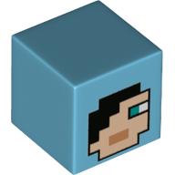 Minifig Head Special, Cube with Pixelated Face with Black Hair, Blue Eyes Print Mittelazur