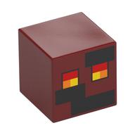Minifig Head Special, Cube with Pixelated Face, Red, Orange, Yellow Square Eyes, Black Squares Print Dunkelrot